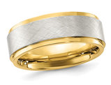 Men's Yellow Plated Stainless Steel Center Brushed Band Ring (8mm)